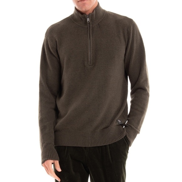 Jack & Jones Premium Warren Knit Turtle 1/4-Zip mock neck Sweater in Olive Green - Picture 1 of 10